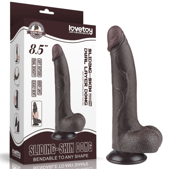 Коричневый фаллоимитатор с мошонкой 8.5 Sliding Skin Dual Layer Dong на присоске - 22 см. Коричневый фаллоимитатор с мошонкой 8.5 Sliding Skin Dual Layer Dong на присоске - 22 см.