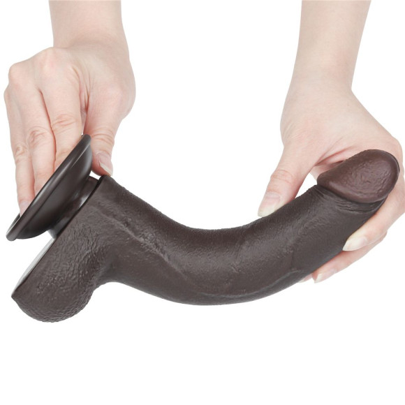 Коричневый фаллоимитатор с мошонкой 8.5 Sliding Skin Dual Layer Dong на присоске - 22 см. Коричневый фаллоимитатор с мошонкой 8.5 Sliding Skin Dual Layer Dong на присоске - 22 см.