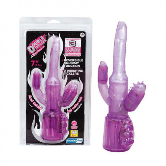 Фиолетовый вибромассажёр Double Shocker Purple с анальным и клиторальным отростками - 17,8 см. Фиолетовый вибромассажёр Double Shocker Purple с анальным и клиторальным отростками - 17,8 см.