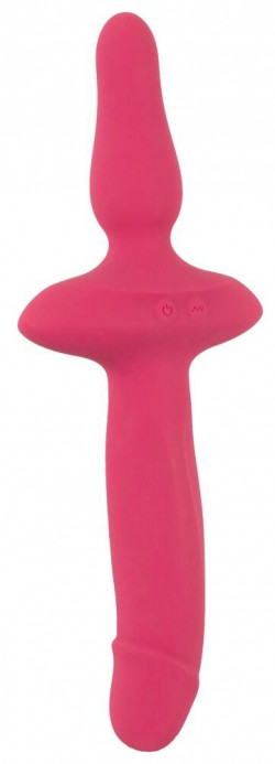 Розовый двусторонний вибратор 2in1 Vibrator & Butt Plug