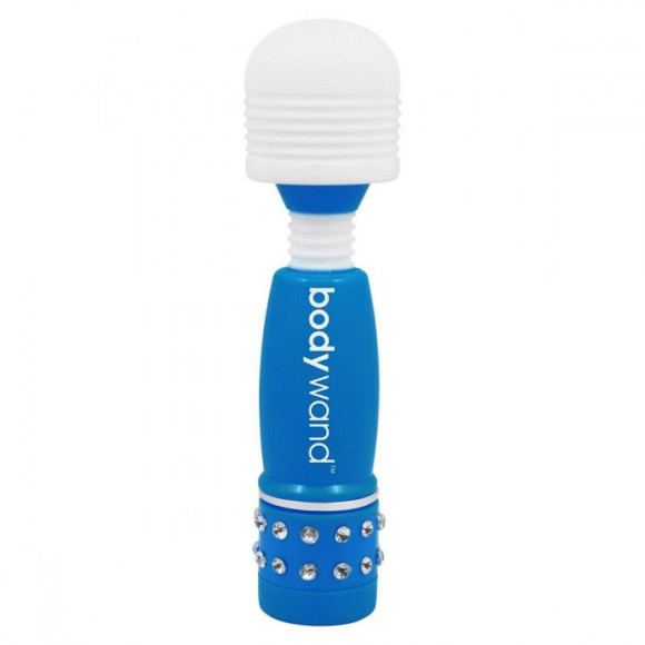 Голубо-белый жезловый мини-вибратор с кристаллами Mini Massager Neon Edition Голубо-белый жезловый мини-вибратор с кристаллами Mini Massager Neon Edition