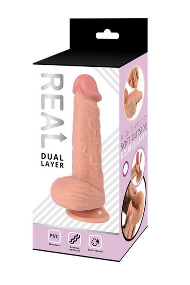 Телесный реалистичный фаллоимитатор REAL Dual Layer с мошонкой на присоске - 20 см. Телесный реалистичный фаллоимитатор REAL Dual Layer с мошонкой на присоске - 20 см.
