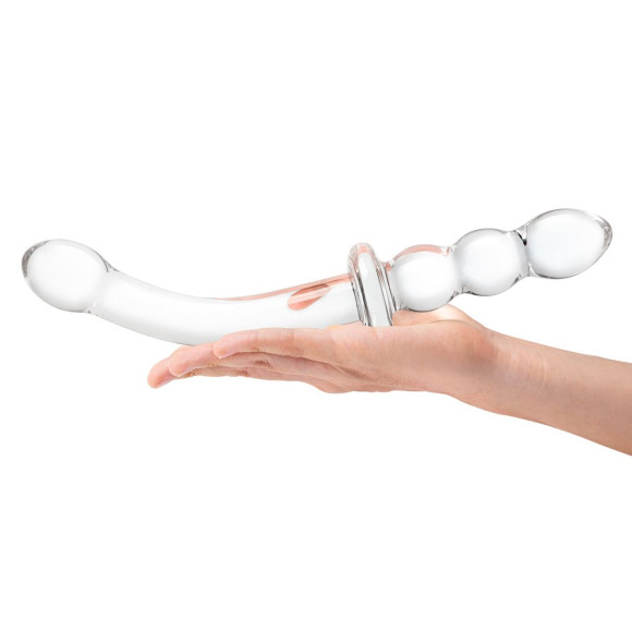 Прозрачный ребристый двусторонний стимулятор Ribbed G-Spot - 20 см. Прозрачный ребристый двусторонний стимулятор Ribbed G-Spot - 20 см.